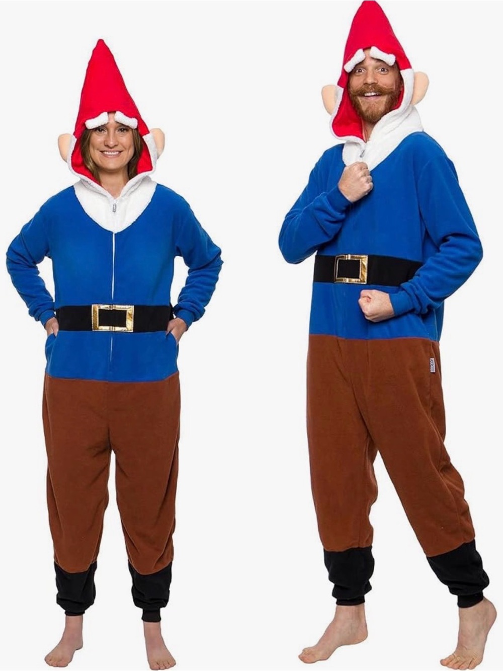 Blue & Brown Gnome Onesie Costume with Red Hood - Funziez!